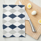 Cool Navy Blue en Grey Argyle Diamond Pattern Theedoek (Quarter Fold)