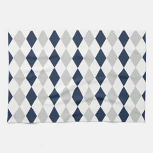 Cool Navy Blue en Grey Argyle Diamond Pattern Theedoek