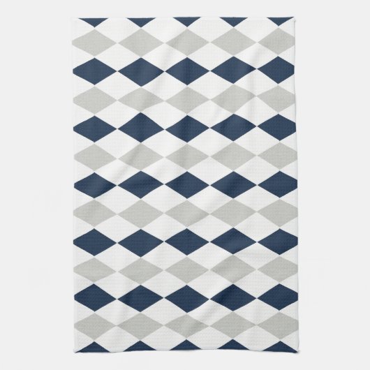Cool Navy Blue en Grey Argyle Diamond Pattern Theedoek (Verticaal)