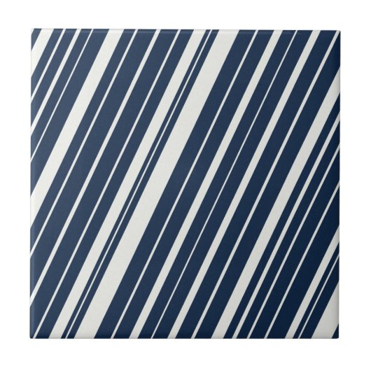 Cool Navy Blue en White Diagonal Stripes Pattern Tegeltje (Voorkant)