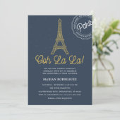Cool Navy Blue Gold Eiffeltoren Paris Quinceañera Kaart (Staand voorkant)