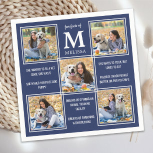 Cool Navy Blue Photo Collage Afstuderen Fun Facts Servet