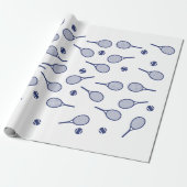 Cool Navy Blue Retro Tennis Racquets Patroon Cadeaupapier (Uitgerold)