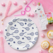 Cool Navy Blue Retro Tennis Racquets Patroon Papieren Bordje (Feest)