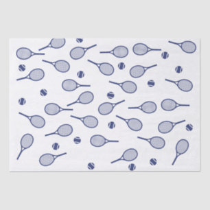 Cool Navy Blue Retro Tennis Racquets Patroon Tissuepapier