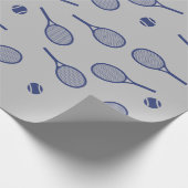 Cool Navy Blue Retro Tennis Racquets Pattern Grey Cadeaupapier (Hoek)