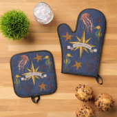 Cool Navy Nautical Kitchen Captain Zee Life Ovenwant & Pannenlap Set (Top down)