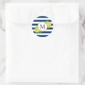 Cool Navy Stripe Gele Waterverf Citroenen Monogram Ronde Sticker (Tas)