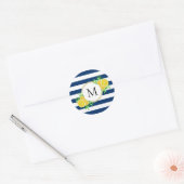 Cool Navy Stripe Gele Waterverf Citroenen Monogram Ronde Sticker (Envelop)