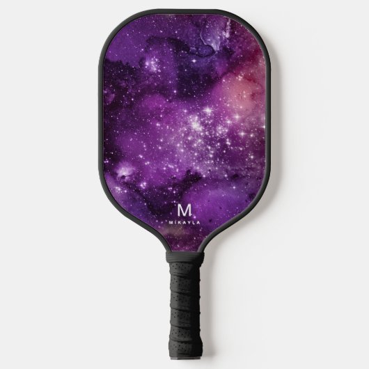 Cool Nebula Galaxy Monogram Naam Paars Pickleball Paddle (Voorkant)