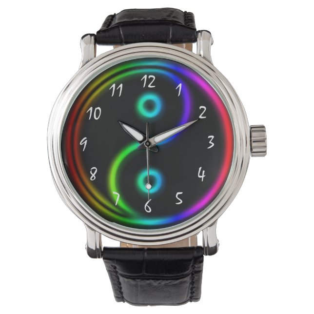 Cool Neon als gloeiende Yin en Yang Horloge (Voorkant)