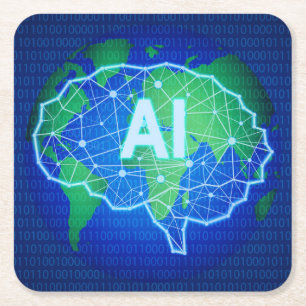 Cool Neon Artificial Intelligence met Wereldkaart Kartonnen Onderzetters