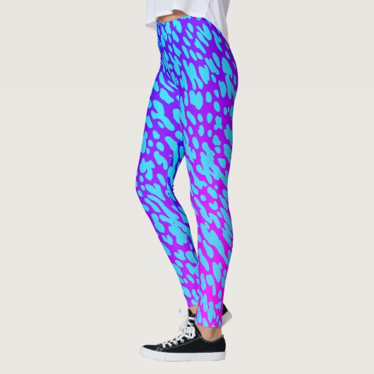 Cool Neon Blue en Paarse dierenprint Wildlife Leggings (Links)