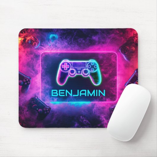 Cool Neon Gamer Controller Gepersonaliseerd Muismat (Met muis)