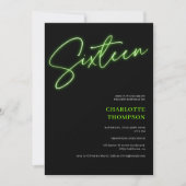 Cool neon green script retro zwarte foto Sweet 16 Kaart (Voorkant)