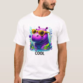 Cool Neon Hippo Loungen in het moeras T-shirt (Voorkant)