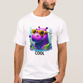 Cool Neon Hippo Loungen in het moeras T-shirt