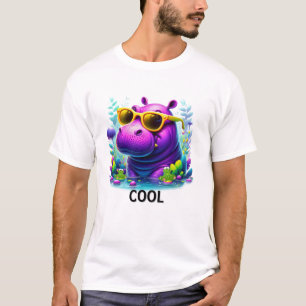 Cool Neon Hippo Loungen in het moeras T-shirt