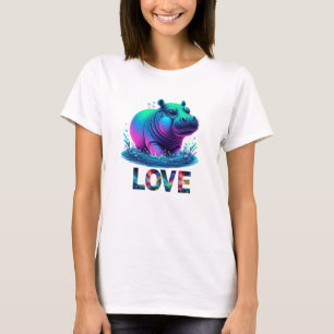 Cool Neon Hippo Love T-shirt