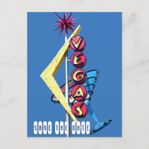 Cool Neon Las Vegas Wedding Sign Blue Aankondigingskaart