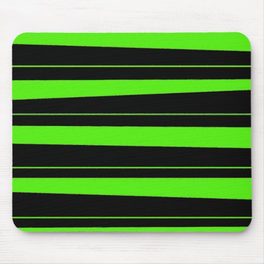 Cool Neon Lime Green en Black Striped Patroon Muismat (Voorkant)