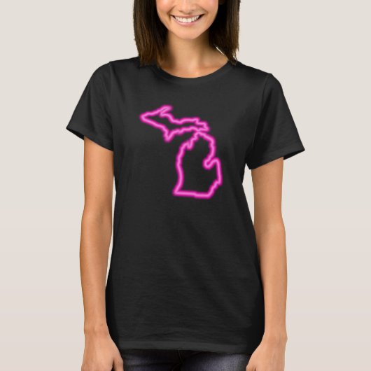 Cool Neon Magenta Map van Michigan T-shirt (Voorkant)