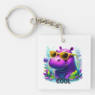 Cool Neon Nijlpaard Ligt in het Moeras Sleutelhanger