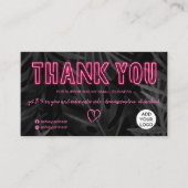 Cool neon roze tekenvolgorde bedankt zwart blad visitekaartje (Voorkant)