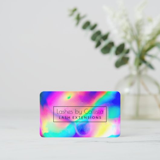 Cool Neon Unicorn Holographic Lash Artist Visitekaartje (Staand voorkant)