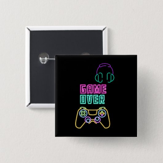 Cool Neon videogame. Vierkante Button 5,1 Cm (Voorkant /achterkant)