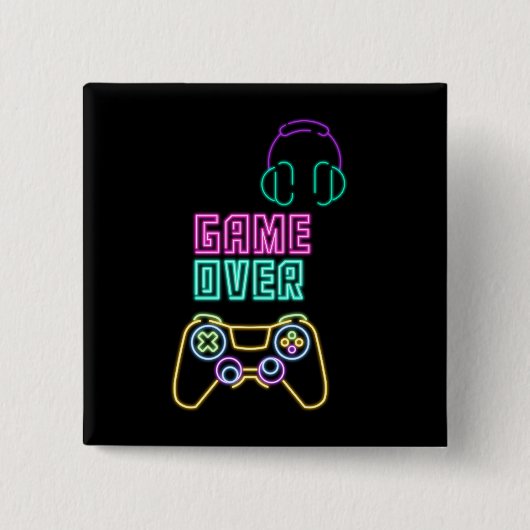 Cool Neon videogame. Vierkante Button 5,1 Cm (Voorkant)