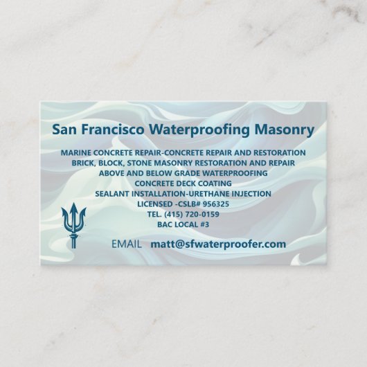 Cool Neptune's Trident Logo Waterproofing Metselwe Visitekaartje (Voorkant)