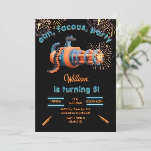 Cool Nerf Wars Party Top Pistool 5e Verjaardag Kaart (Staand voorkant)