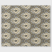 Cool neutraal zwart wit beige ikat tribaal patroon cadeaupapier (Vlak)
