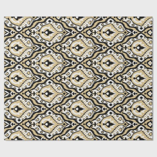 Cool neutraal zwart wit beige ikat tribaal patroon cadeaupapier (Vlak)