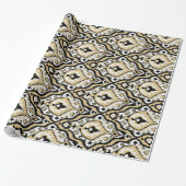 Cool neutraal zwart wit beige ikat tribaal patroon cadeaupapier (Uitgerold)