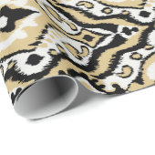 Cool neutraal zwart wit beige ikat tribaal patroon cadeaupapier (Rol Hoek)