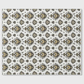 Cool neutraal zwart wit beige ikat tribaal patroon cadeaupapier (Vlak)
