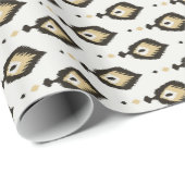 Cool neutraal zwart wit beige ikat tribaal patroon cadeaupapier (Rol Hoek)