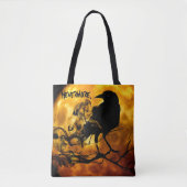 Cool 'Nevermore' Black Raven Sinaasappel Volle Maa Tote Bag (Voorkant)