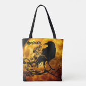Cool 'Nevermore' Black Raven Sinaasappel Volle Maa Tote Bag (Achterkant)