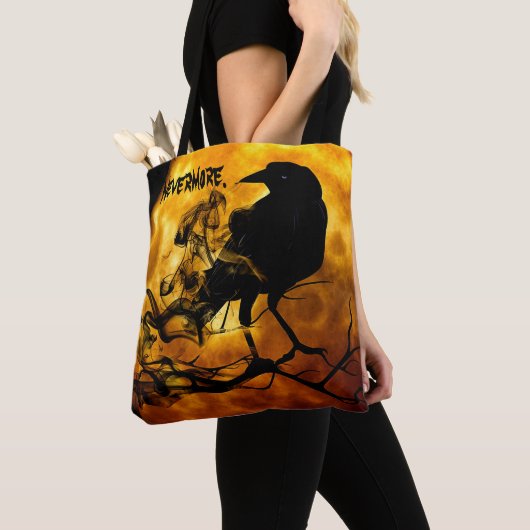Cool 'Nevermore' Black Raven Sinaasappel Volle Maa Tote Bag (Dichtbij)