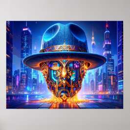 Cool New York City Art Nachtlandschap Fedora Hoed Poster