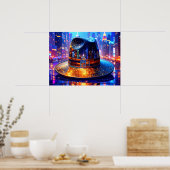 Cool New York City Hat in a NYC Street Nightscape Poster (Keuken)