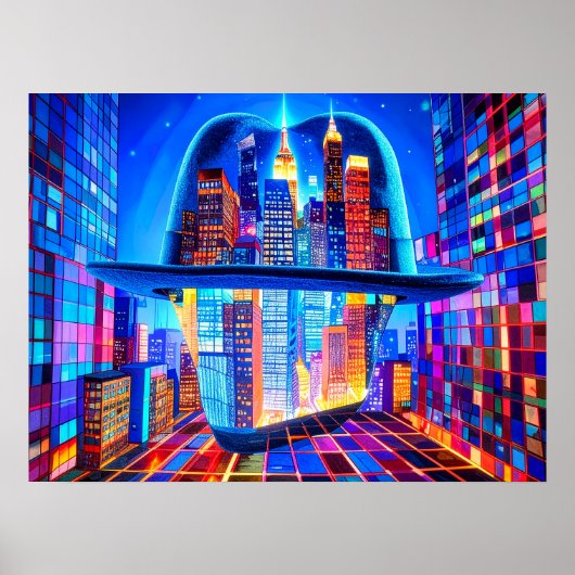 Cool New York City Hat on a NYC Skyscraper Balcony Poster (Voorkant)
