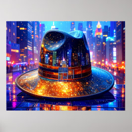 Cool New York City-hoed in een NYC-straat nachtsca Poster