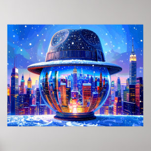 Cool New York City in een Sneeuwbol met Fedora Hoe Poster