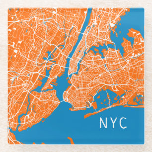 Cool New York City Map   NYC   Oranje en Turquoise Glazen Onderzetter