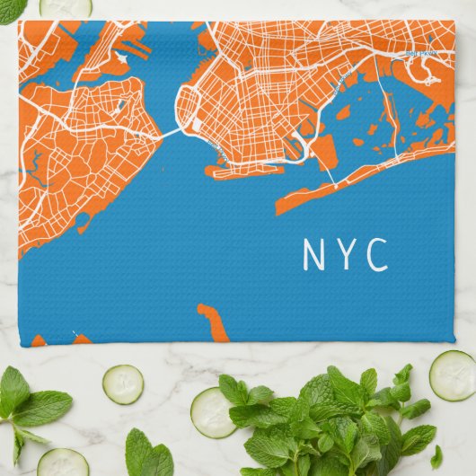 Cool New York City Map | NYC | Turquoise & Sinaasa Theedoek (Gevouwen)