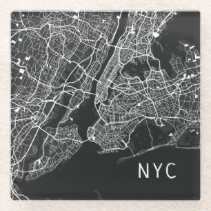 Cool New York City Map   NYC   Zwart-wit Glazen Onderzetter